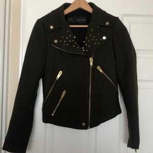 Zara embellished moto jacket - Olive green
